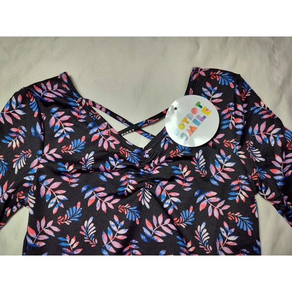 Dot Smile Girls 8 10 Black Leaves Blue Pink Purple Ballerina Twirl Dress NWT - Picture 3 of 4